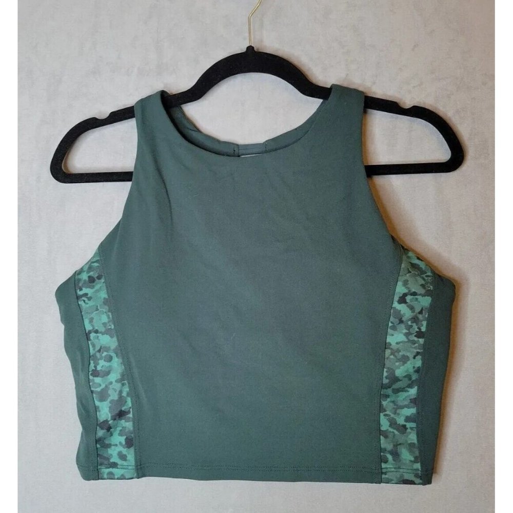 Athleta Conscious Crop Tank Top sports bra Olive Green Powervita Womens Sz Large